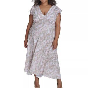 Calvin Klein Flutter Sleeve Maxi Dress - Stony Beige - Size 14W